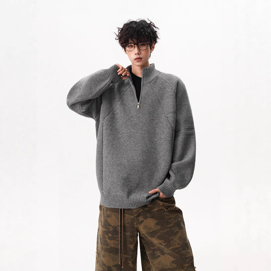 Unisex-Strickpullover mit Stehkragen und Reißverschluss