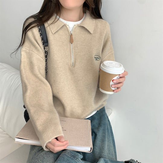 Polo-Strickpullover mit Reißverschluss