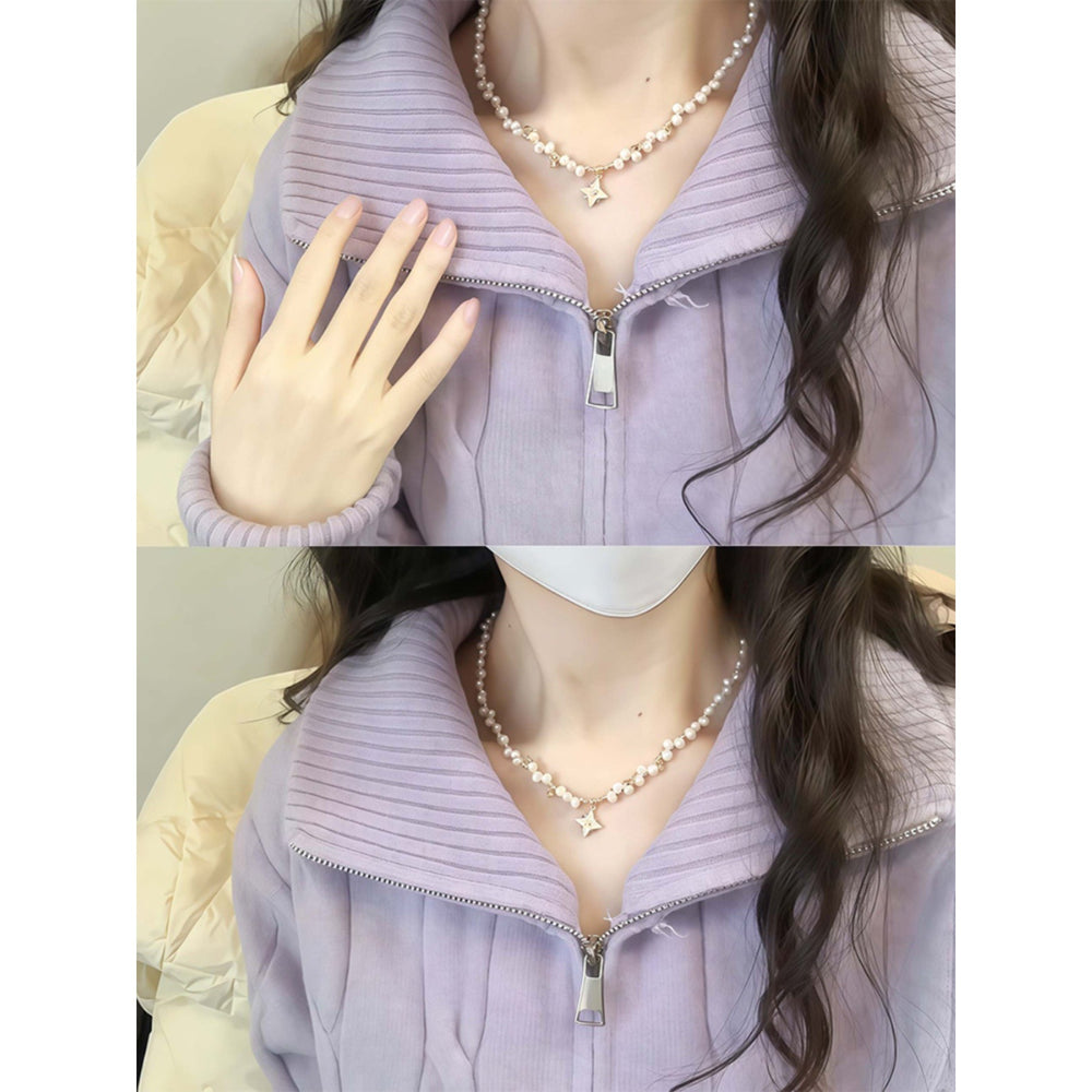 Damen-Strickpullover mit Reißverschluss und Stehkragen
