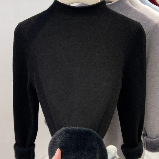 Damen-Strickpullover mit Stehkragen und Fleecefutter