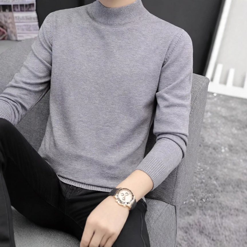 Herren-Pullover mit Stehkragen, einfarbig