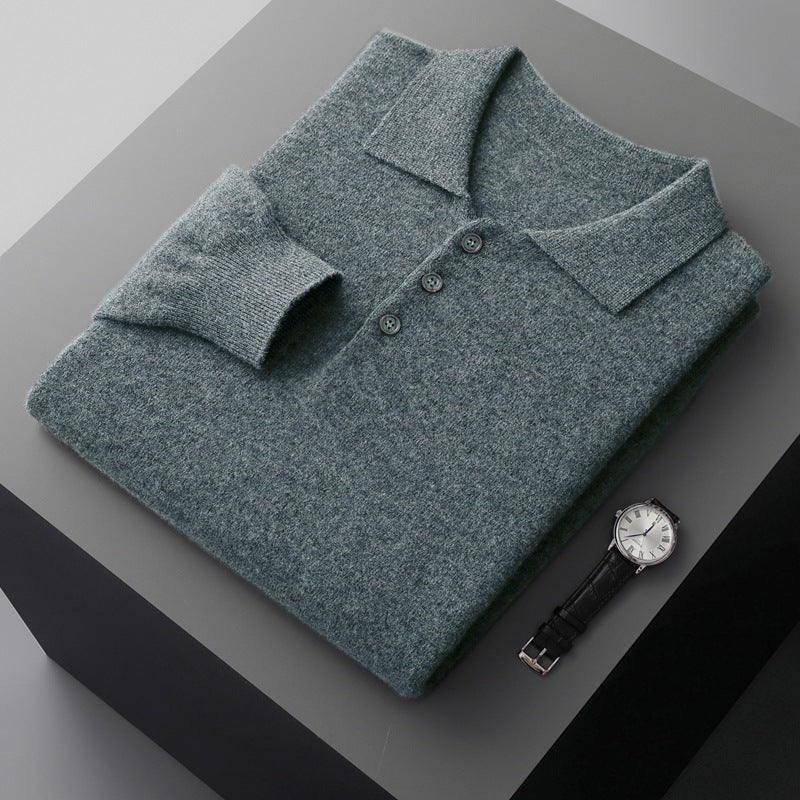 Herren-Wollpullover, Polo-Kragen, Langarm, 350g