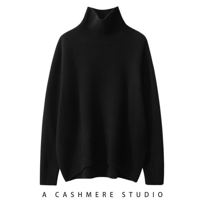 Damen-Kaschmirpullover, hoher Kragen, lockere Passform