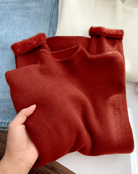 Damen-Strickpullover mit Stehkragen, gefüttert