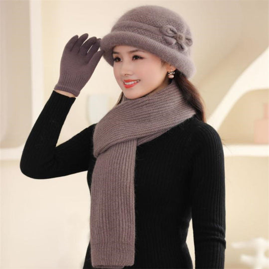 Strickmütze mit Schal und Handschuhen, Damen, Winter