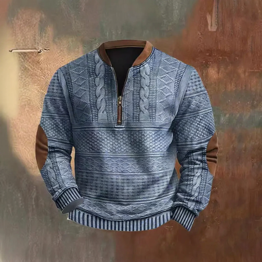 Herren-Sweatshirt mit 3D-Druck und halbem Reißverschluss