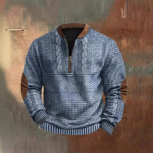 Herren-Sweatshirt mit 3D-Druck und halbem Reißverschluss