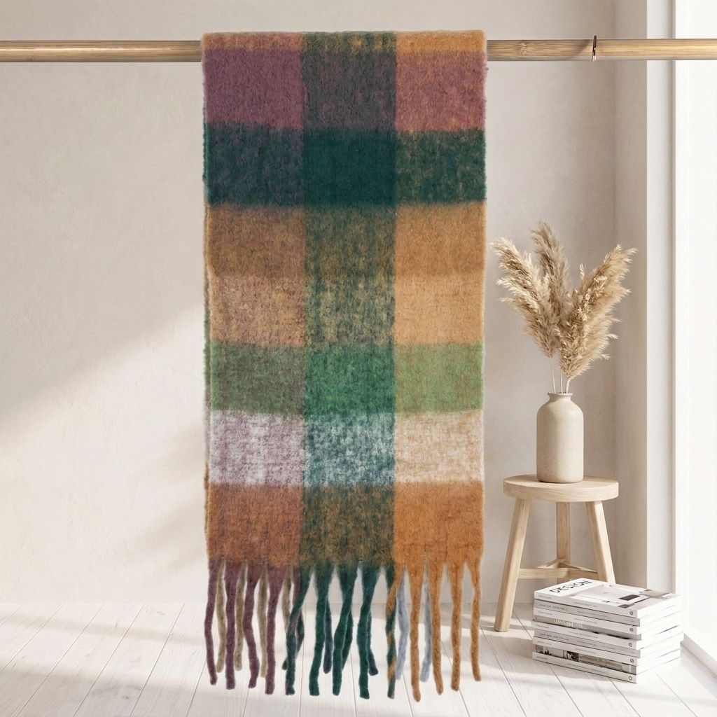Karierter Schal in Mohair-Optik, warm für Herbst und Winter