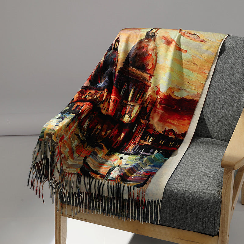 Damen-Schal mit Kunstkaschmir-Haptik und Kunstdruck, 70x180 cm