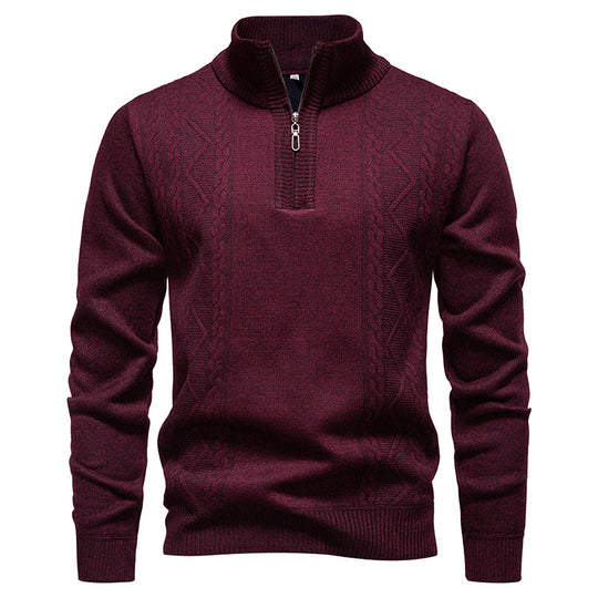 Herren-Strickpullover mit Stehkragen und halbem Reißverschluss