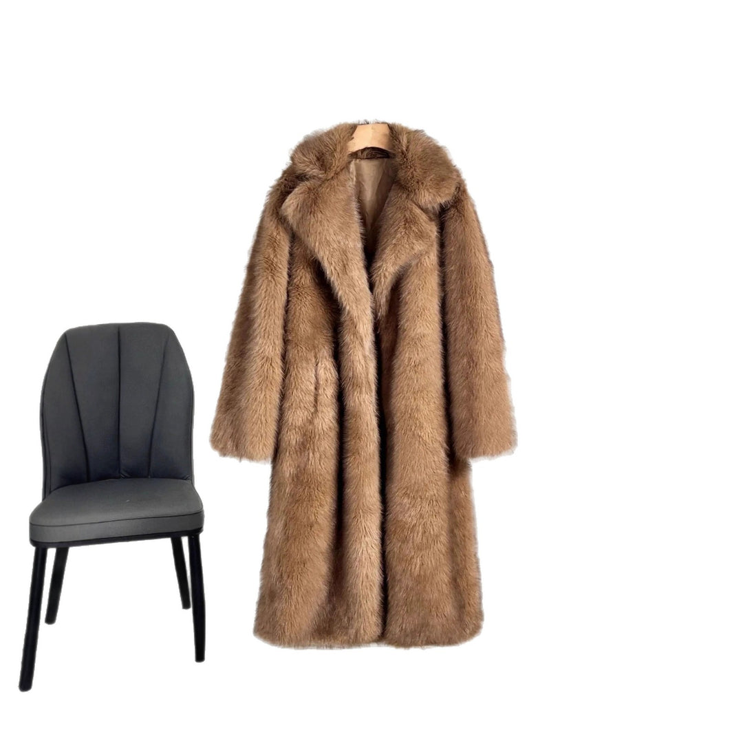 Langer Kunstfell-Mantel mit Revers für Damen
