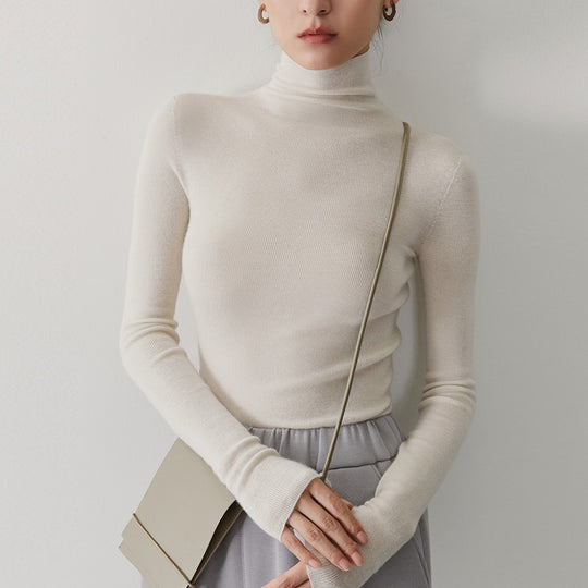 Damen-Kaschmirpullover mit Stehkragen, nahtlos