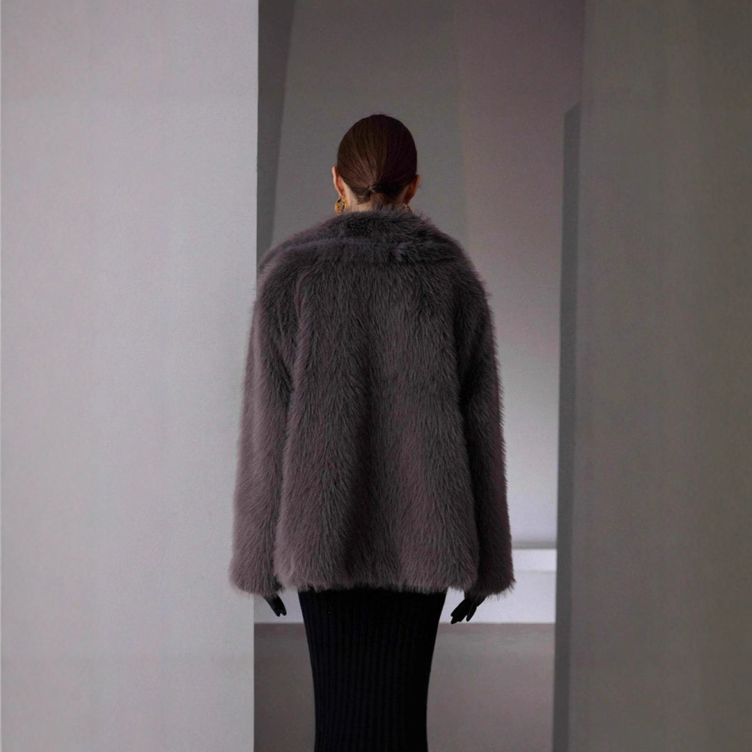 Elegante Damen-Kunstpelzjacke in Unifarben
