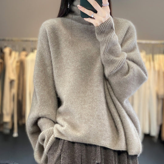 Damen-Wollpullover, Stehkragen, lockere Passform