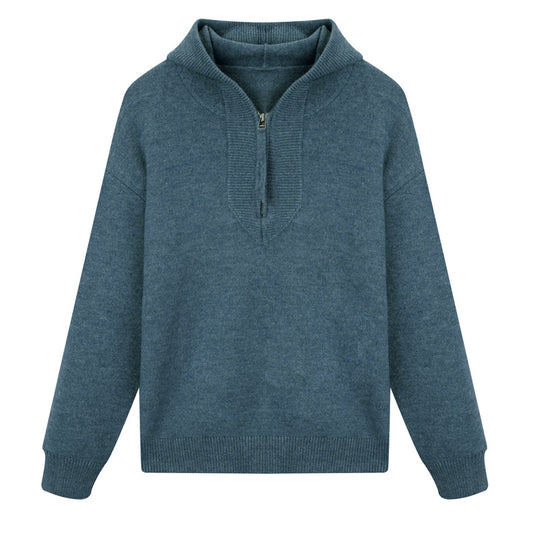 Moderner Herren-Strickpullover mit Kapuze und Reißverschluss