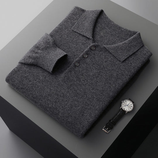 Herren-Wollpullover, Polo-Kragen, Langarm, 350g