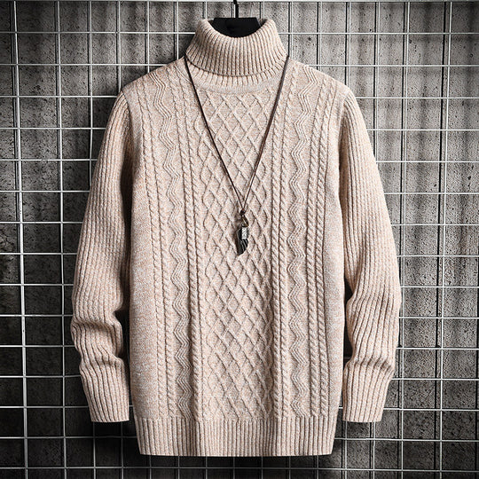 Herren-Strickpullover, Rollkragen, Rautenmuster, schmal