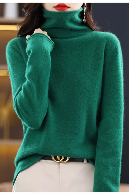 Damen-Rollkragenpullover aus Wolle, figurbetont