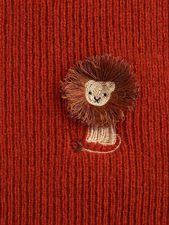 Merinowolle-Schal mit Löwen-Stickerei, 32x160 cm
