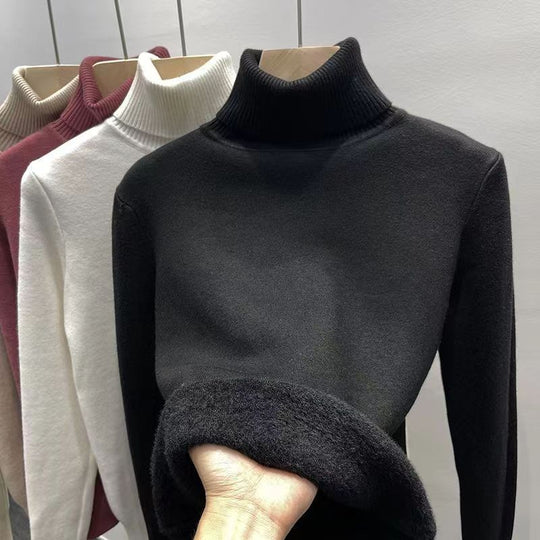Gefütterter Damen-Strickpullover mit hohem Kragen