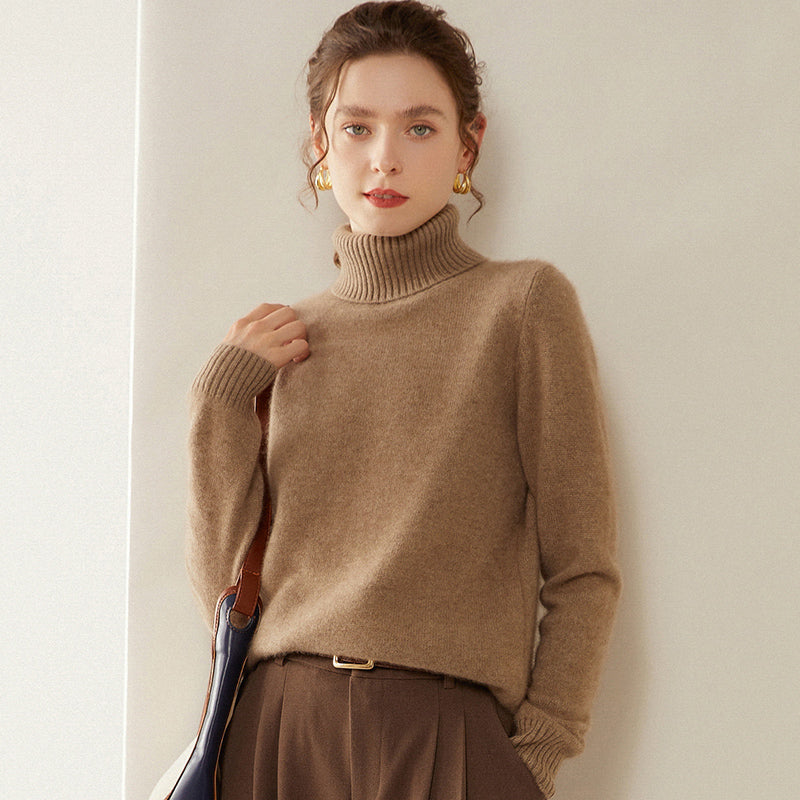 Damen-Kaschmirpullover, hochgeschlossen, zweifädig, gestrickt