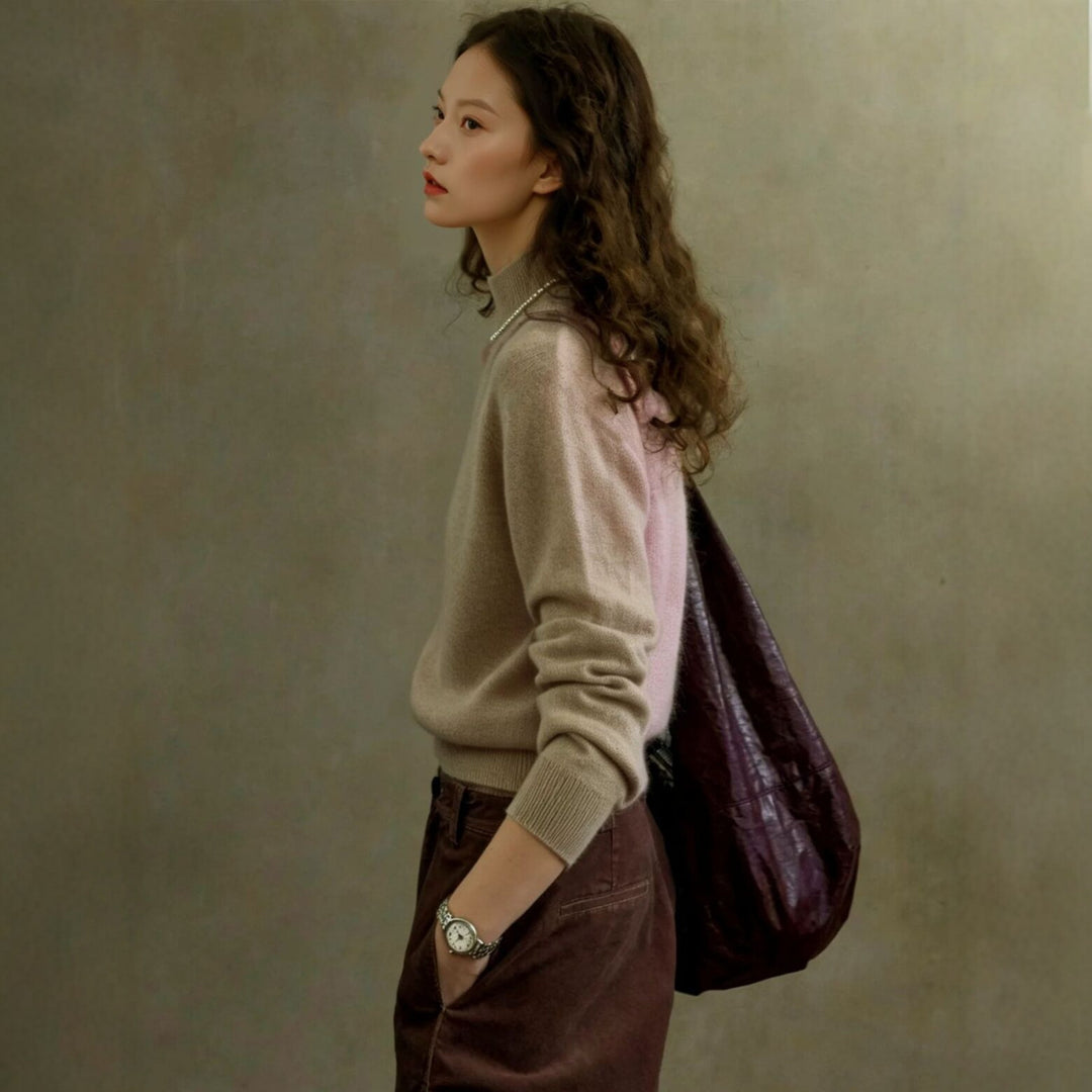 Damen-Wollpullover mit Stehkragen, locker gestrickt