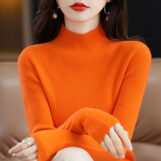 Nahtloser Damen-Pullover aus reiner Wolle, körpernah