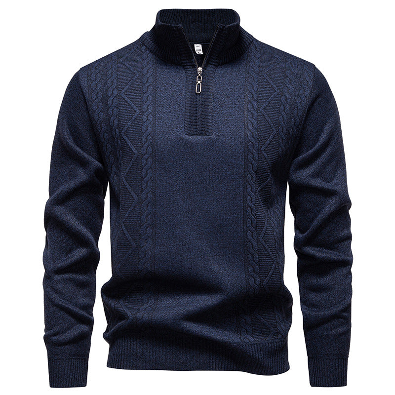 Herren-Strickpullover mit Stehkragen und halbem Reißverschluss