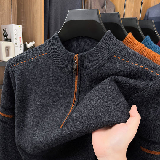 Herren-Strickpullover mit Reißverschluss und Stehkragen