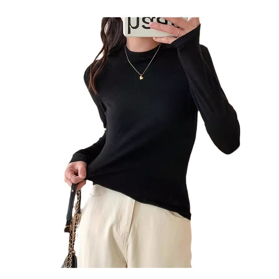 Dünnes Langarm-Strickshirt mit Stehkragen