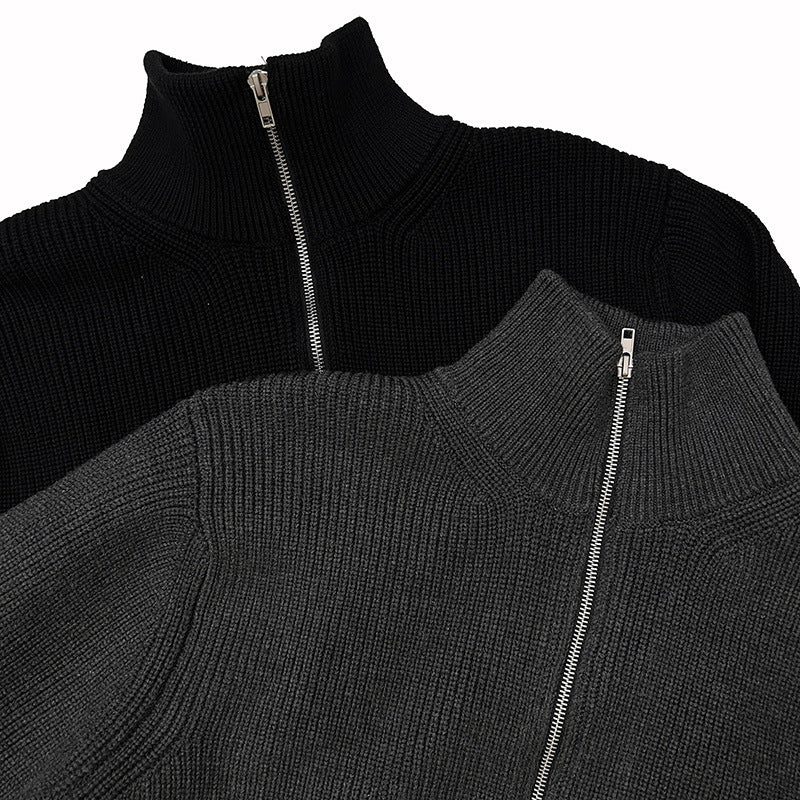 Unisex Strickpullover, Halbreißverschluss, Wollmischung
