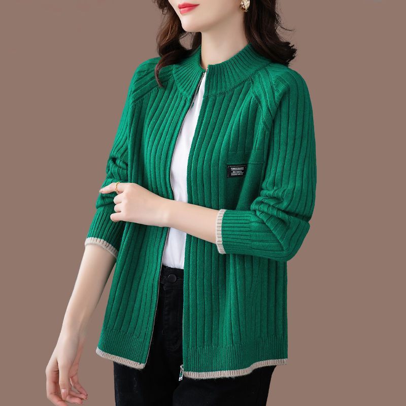Damen-Strickjacke mit Reißverschluss, gestreift