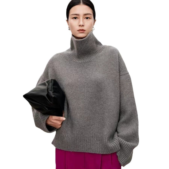 Damen-Wollpullover, hoher Kragen, lockere Passform, Winter