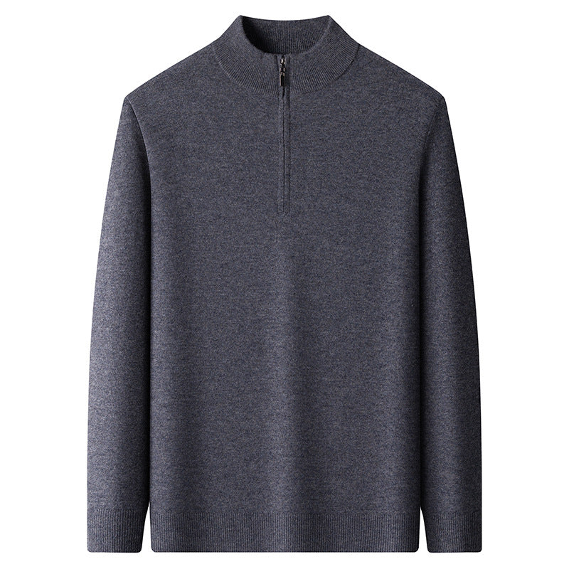 Herren-Wollpullover, 100% Wolle, Reißverschluss, Stehkragen