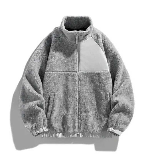 Unisex Lammfell-Jacke mit Stehkragen, gefüttert