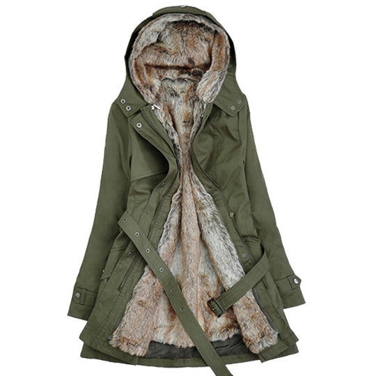 Gefütterter Parka mit Kunstfellkragen und Kapuze