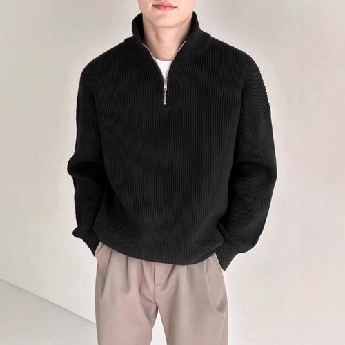Herren-Strickpullover mit Stehkragen und Reißverschluss