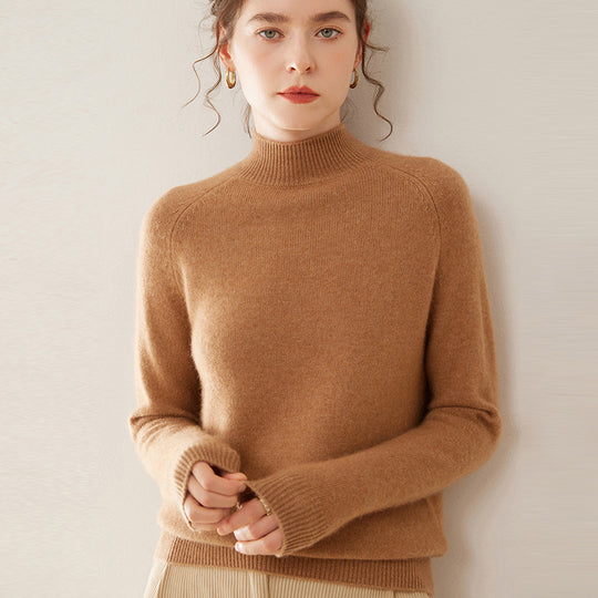 Damen-Kaschmirpullover, Stehkragen, weich und figurschmeichelnd