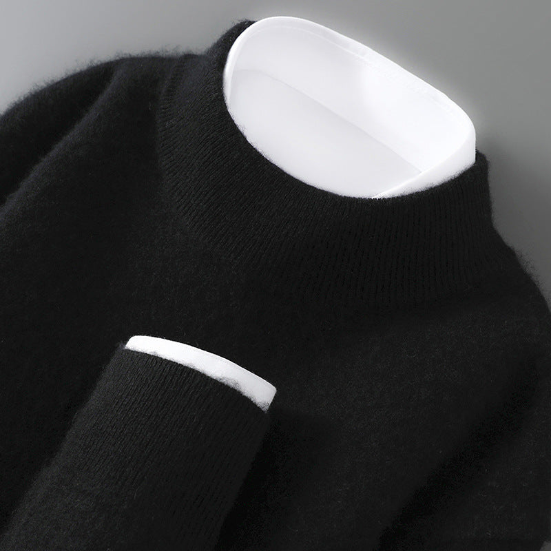 Herren-Wollpullover, Halbkragen, Strick, locker geschnitten