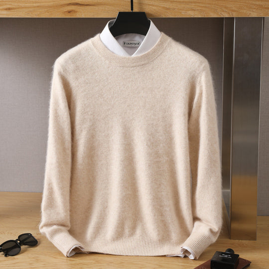 Herren-Wollpullover, Rundhalsausschnitt, lockere Passform
