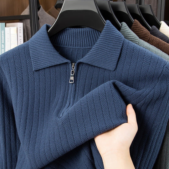 Herren-Strick-Polo mit halbem Reißverschluss