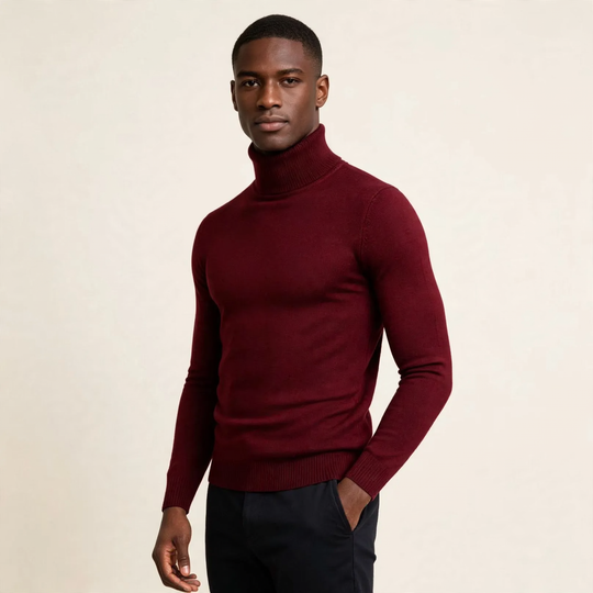 Herren-Rollkragenpullover, schmal geschnitten, elastisch