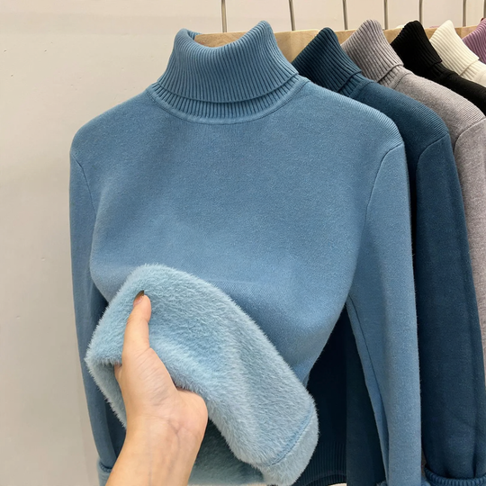 Damen-Rollkragenpullover, gefüttert, warm, Langarm