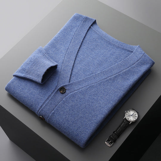 Herren-Strickjacke mit V-Ausschnitt, Wolle