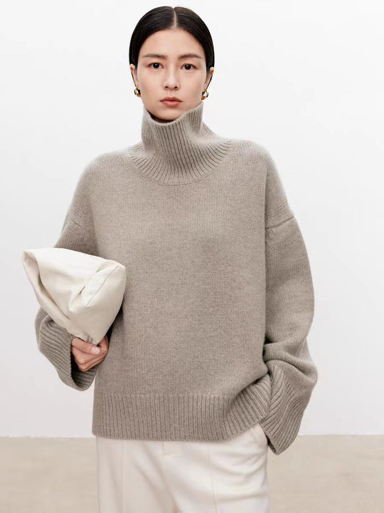 Damen-Wollpullover, hoher Kragen, lockere Passform, Winter