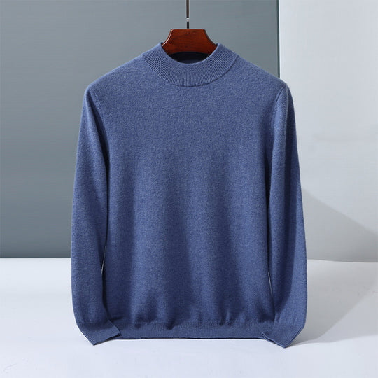 Herren-Kaschmirpullover, Stehkragen, einfarbig