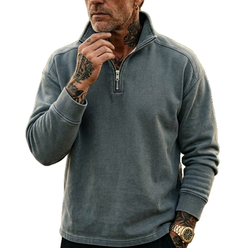 Herren-Denim-Sweatshirt mit 1/4-Reißverschluss