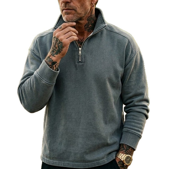 Herren-Denim-Sweatshirt mit 1/4-Reißverschluss