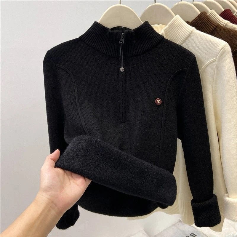 Damen-Strickpullover mit Reißverschluss und Stehkragen