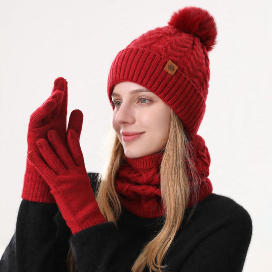 Winter-Set: Strickmütze, Schal und Handschuhe
